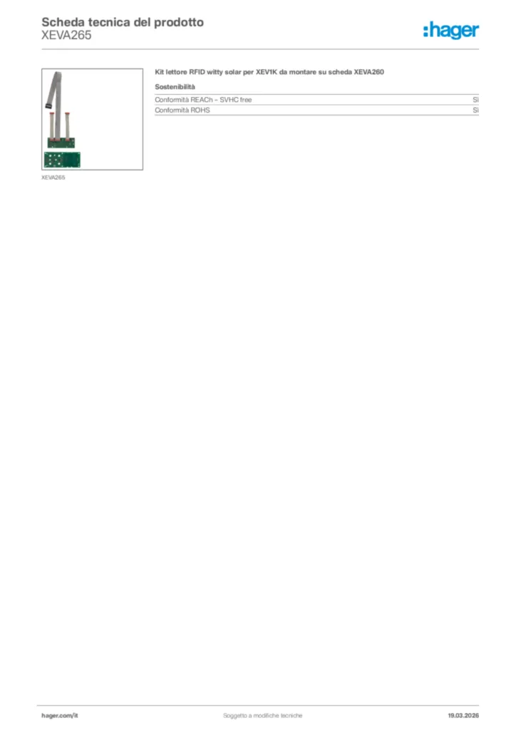 Immagine Hager Scheda tecnica del prodotto XEVA265 | Hager Italia