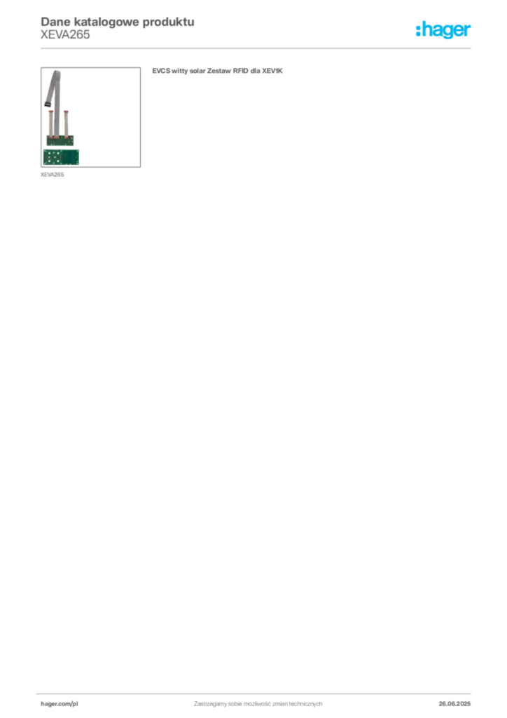 Zdjęcie Hager Dane katalogowe produktu XEVA265 | Hager Polska