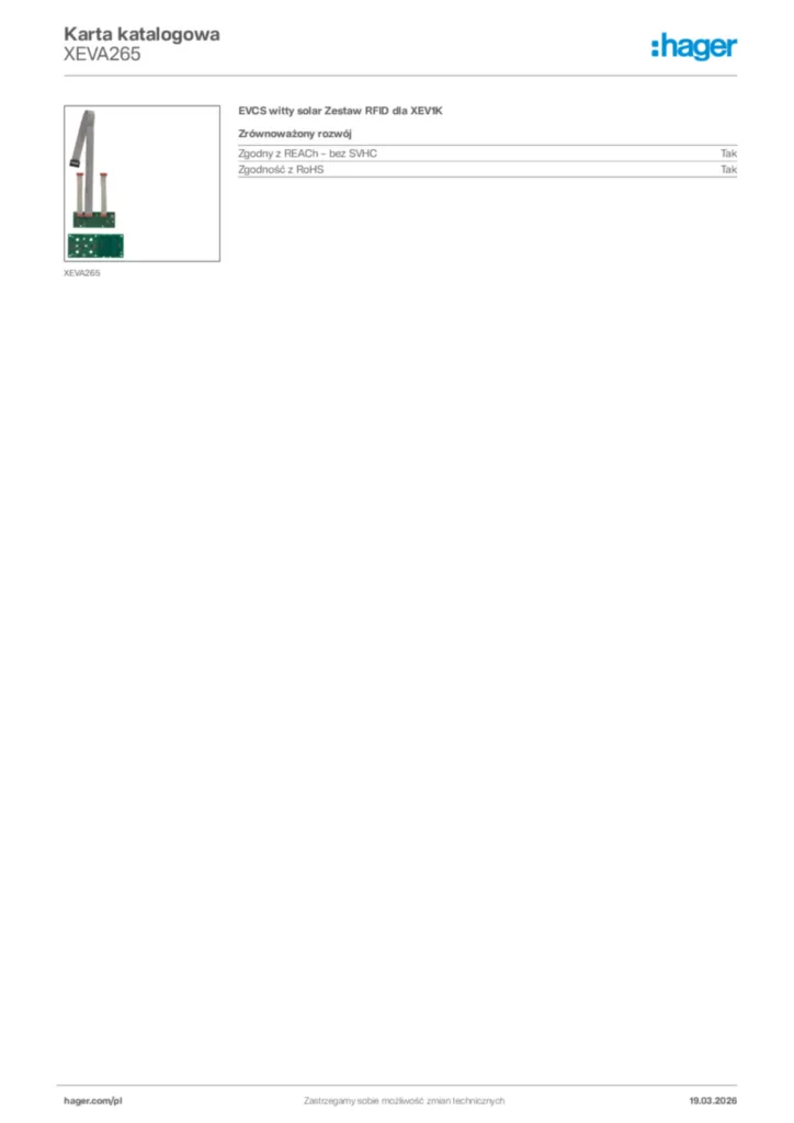 Zdjęcie Hager Karta katalogowa XEVA265 | Hager Polska