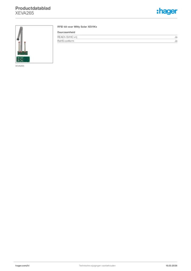 Afbeelding Hager Productdatablad XEVA265 | Hager Nederland