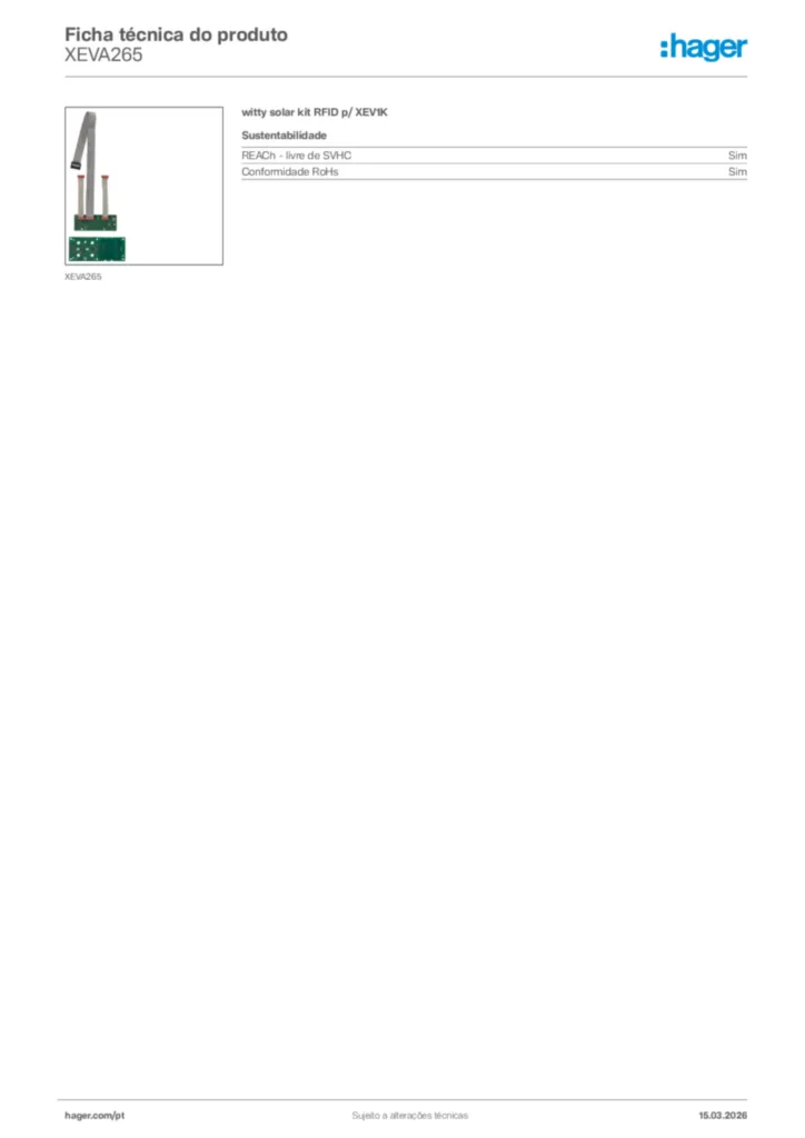 Imagem Hager Ficha técnica do produto XEVA265 | Hager Portugal
