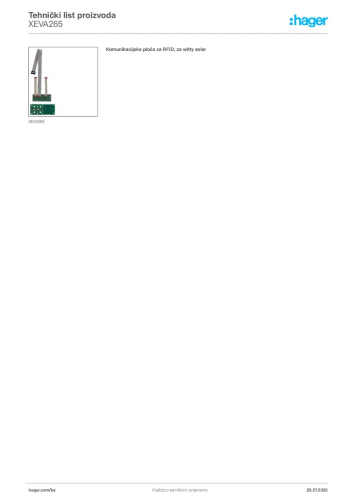 Slika Hager Product data sheet XEVA265  | Hager