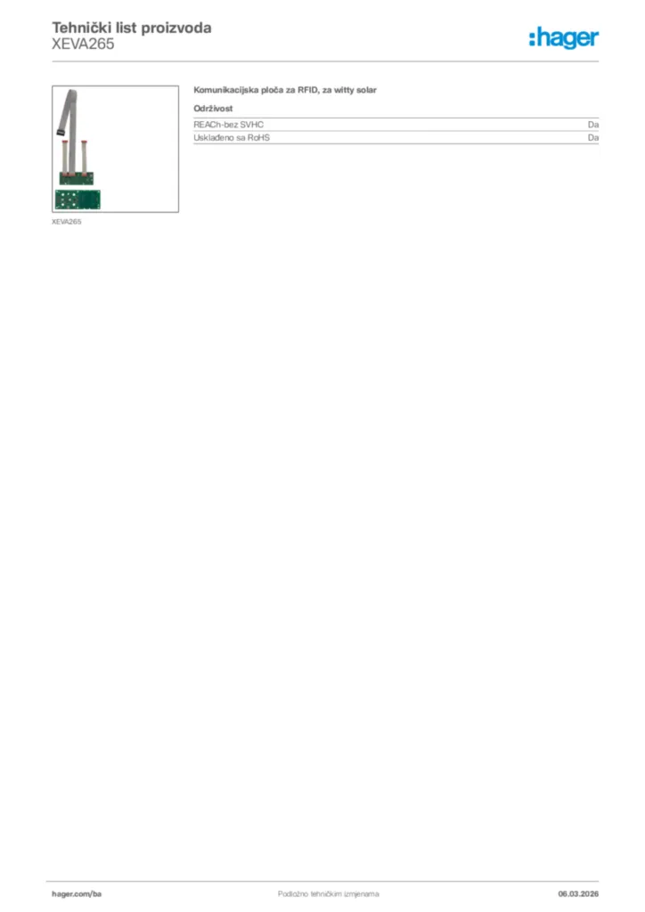 Slika Hager Tehnički list proizvoda XEVA265  | Hager