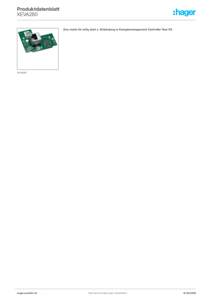 Bild Hager Produktdatenblatt XEVA260 | Hager Schweiz