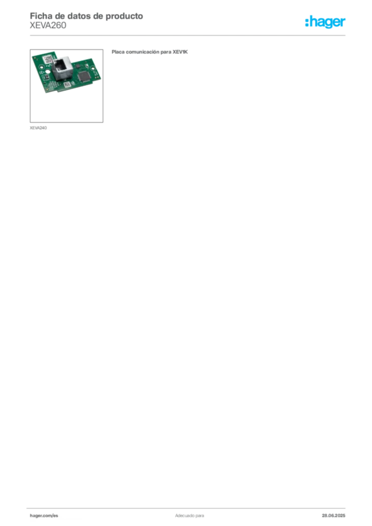 Imagen Hager Ficha de datos de producto XEVA260 | Hager España