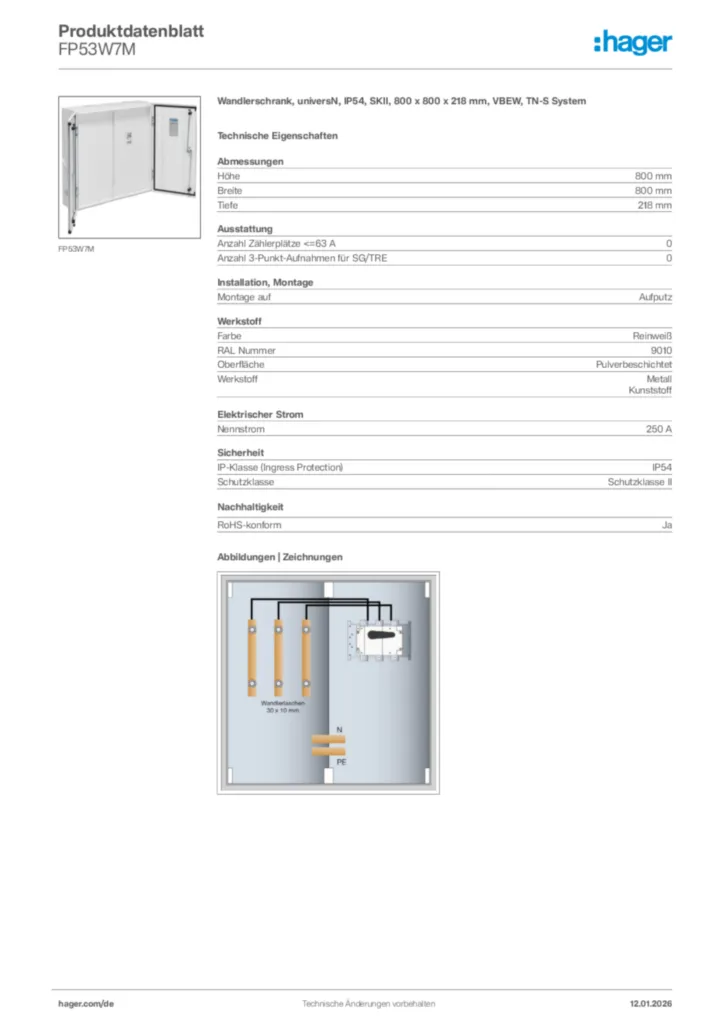 Bild Hager Produktdatenblatt FP53W7M | Hager Deutschland
