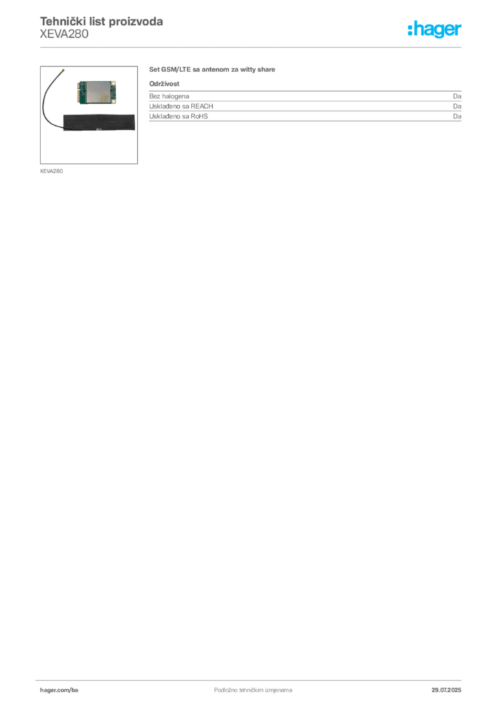 Slika Hager Product data sheet XEVA280  | Hager
