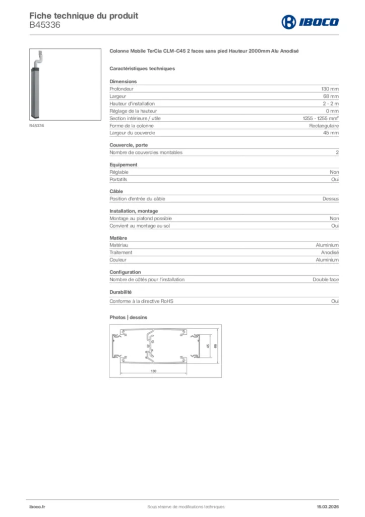 Image Iboco Fiche technique du produit B45336 | Hager France