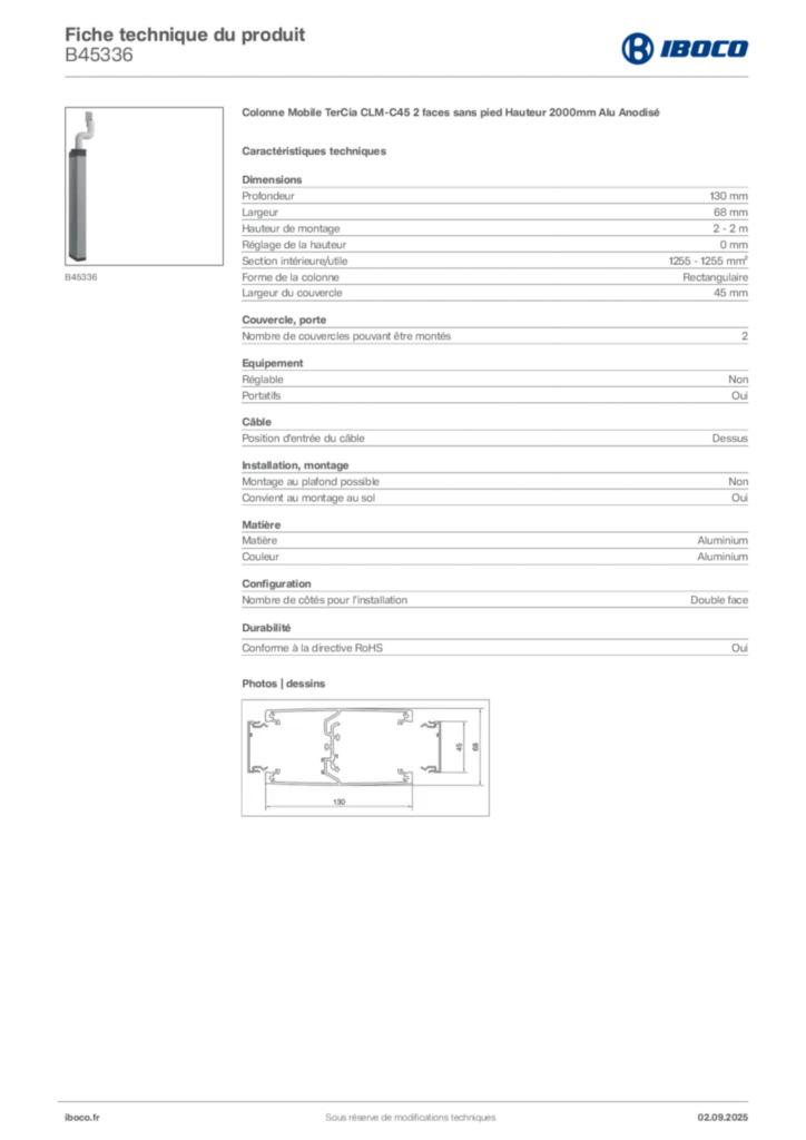 Image Iboco Fiche technique du produit B45336 | Hager France