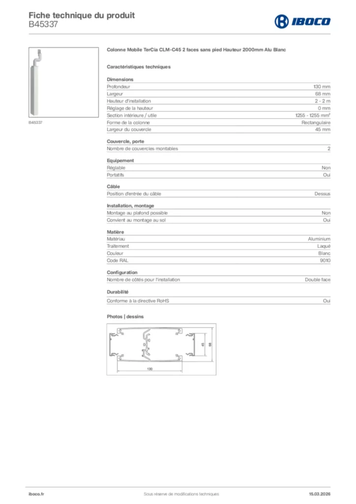 Image Iboco Fiche technique du produit B45337 | Hager France