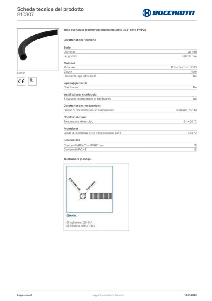 Immagine Bocchiotti Scheda tecnica del prodotto B10307 | Hager Italia