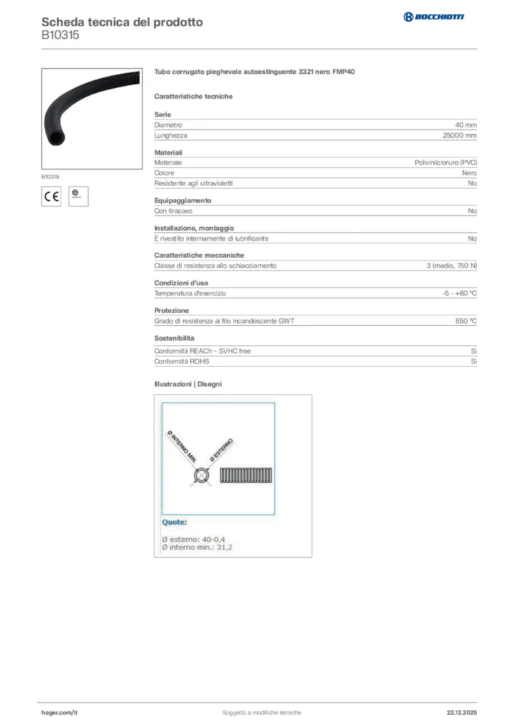 Immagine Bocchiotti Scheda tecnica del prodotto B10315 | Hager Italia