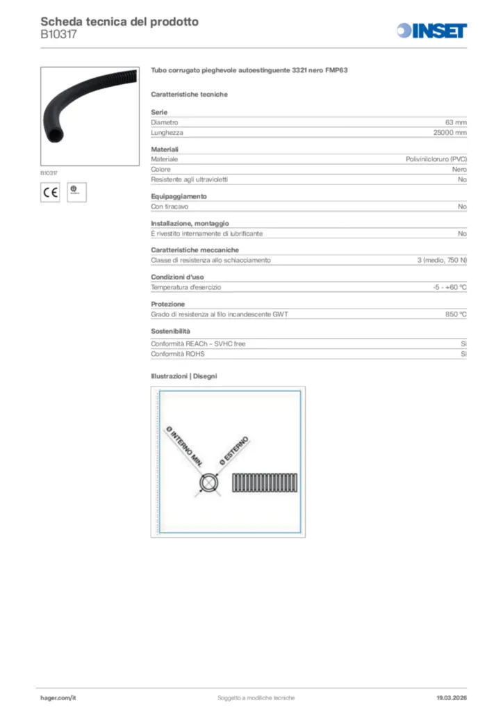 Immagine Inset Scheda tecnica del prodotto B10317 | Hager Italia