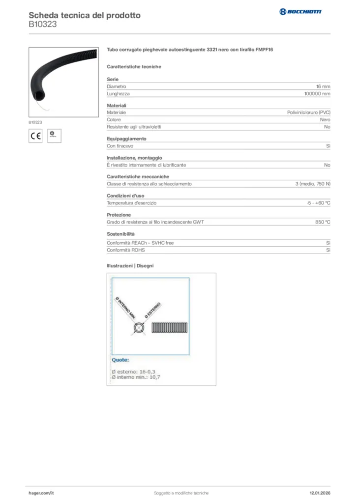 Immagine Bocchiotti Scheda tecnica del prodotto B10323 | Hager Italia
