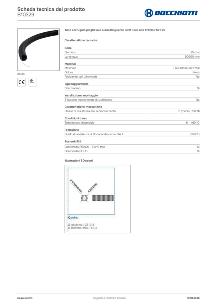 Immagine Bocchiotti Scheda tecnica del prodotto B10329 | Hager Italia