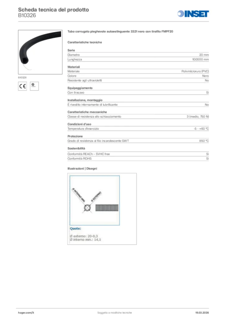 Immagine Inset Scheda tecnica del prodotto B10326 | Hager Italia