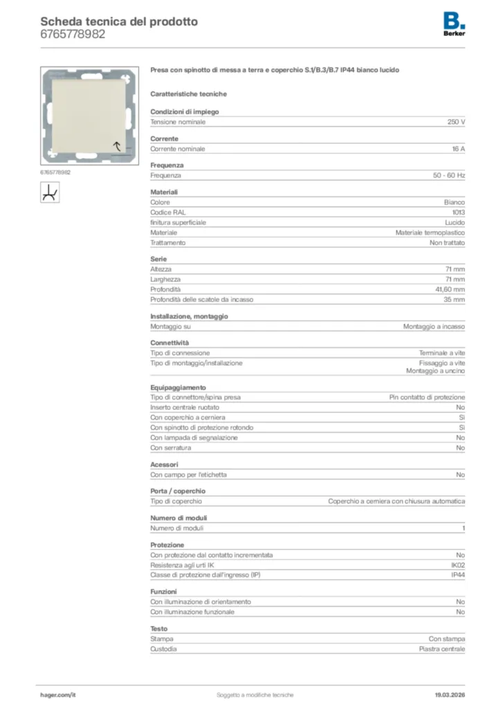 Immagine Berker Scheda tecnica del prodotto 6765778982 | Hager Italia