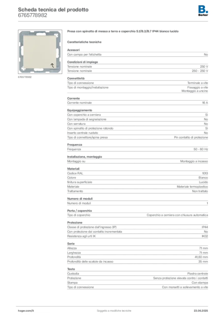 Immagine Berker Scheda tecnica del prodotto 6765778982 | Hager Italia