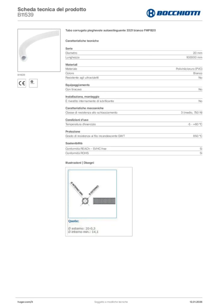 Immagine Bocchiotti Scheda tecnica del prodotto B11539 | Hager Italia