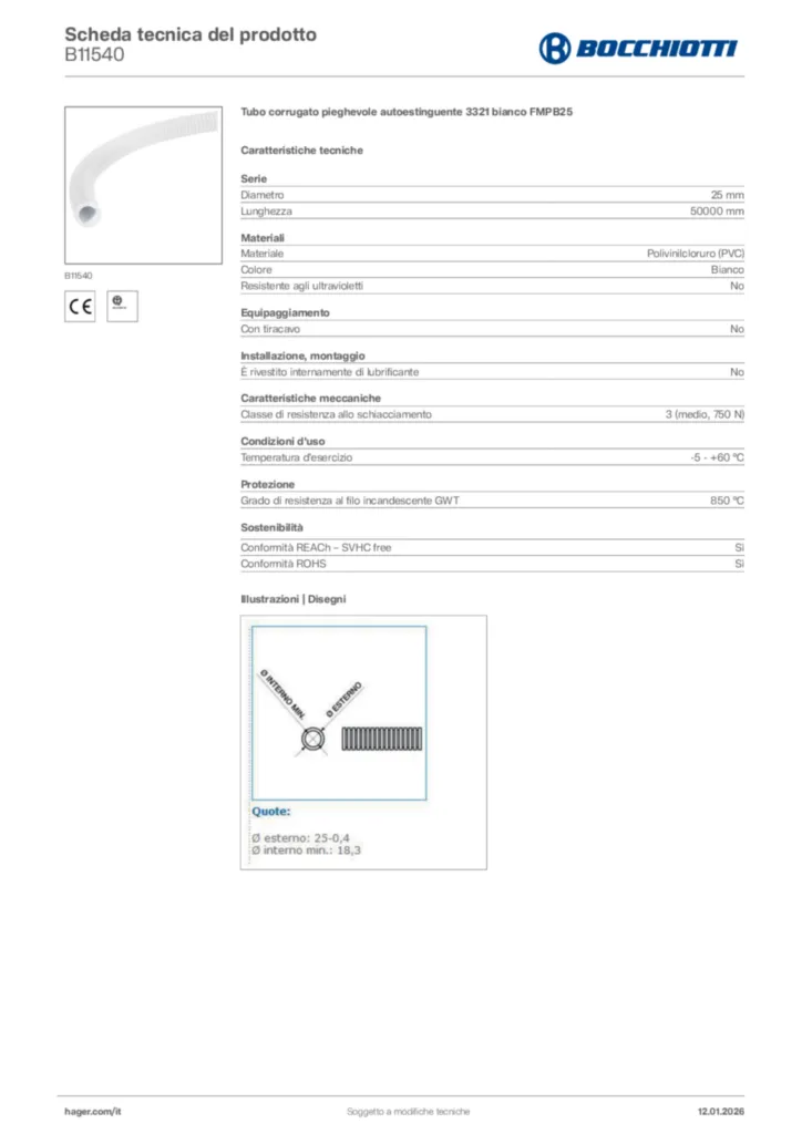 Immagine Bocchiotti Scheda tecnica del prodotto B11540 | Hager Italia