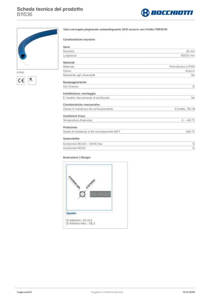 Immagine Bocchiotti Scheda tecnica del prodotto B11536 | Hager Italia
