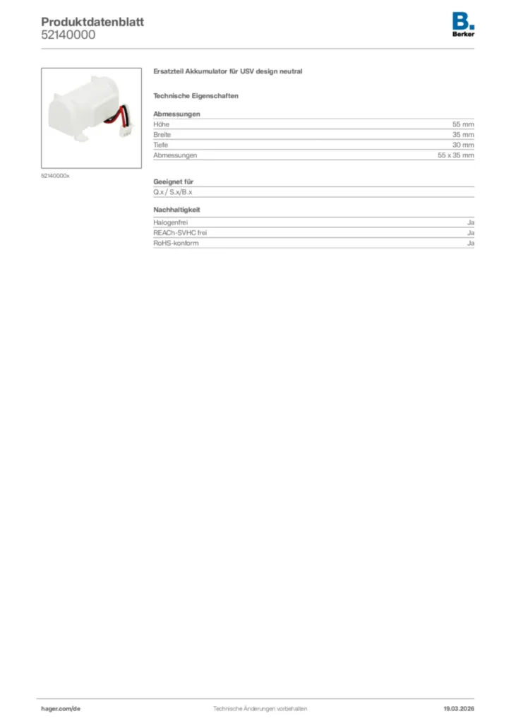 Bild Berker Produktdatenblatt 52140000 | Hager Deutschland