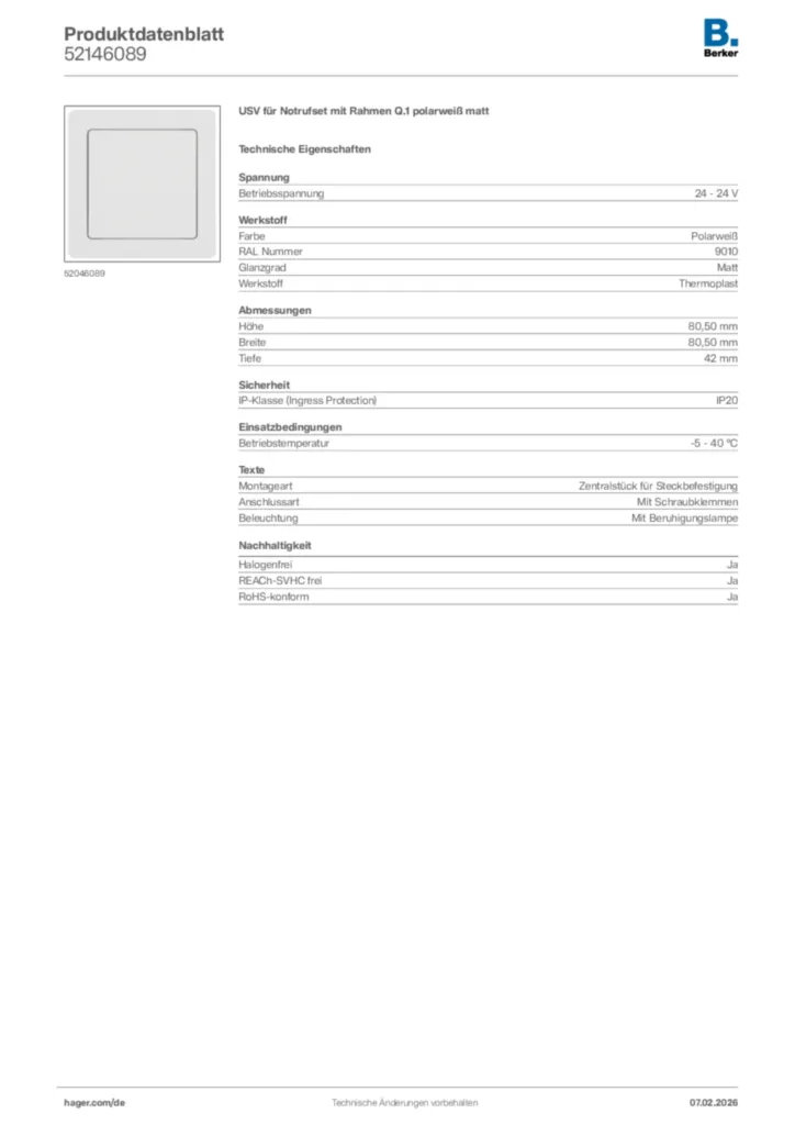 Bild Berker Produktdatenblatt 52146089 | Hager Deutschland