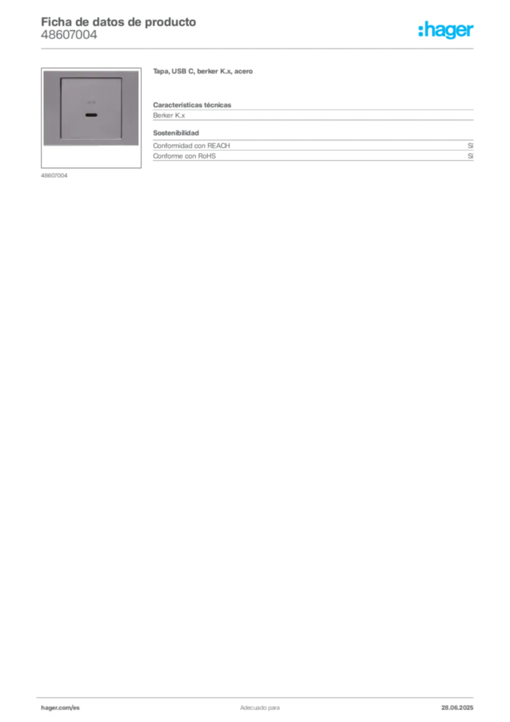 Imagen Hager Ficha de datos de producto 48607004 | Hager España