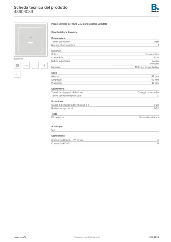 Immagine Berker Scheda tecnica del prodotto 48606089 | Hager Italia