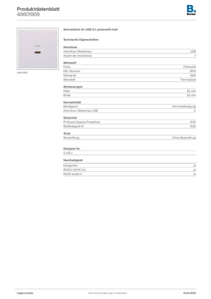 Bild Berker Produktdatenblatt 48601909 | Hager Deutschland