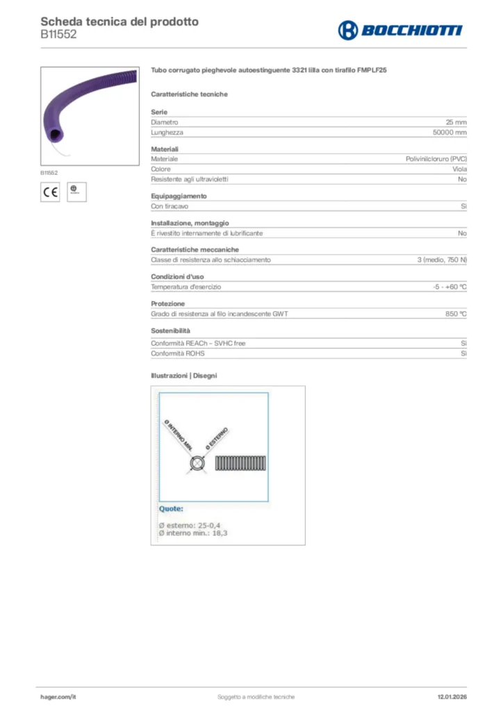 Immagine Bocchiotti Scheda tecnica del prodotto B11552 | Hager Italia