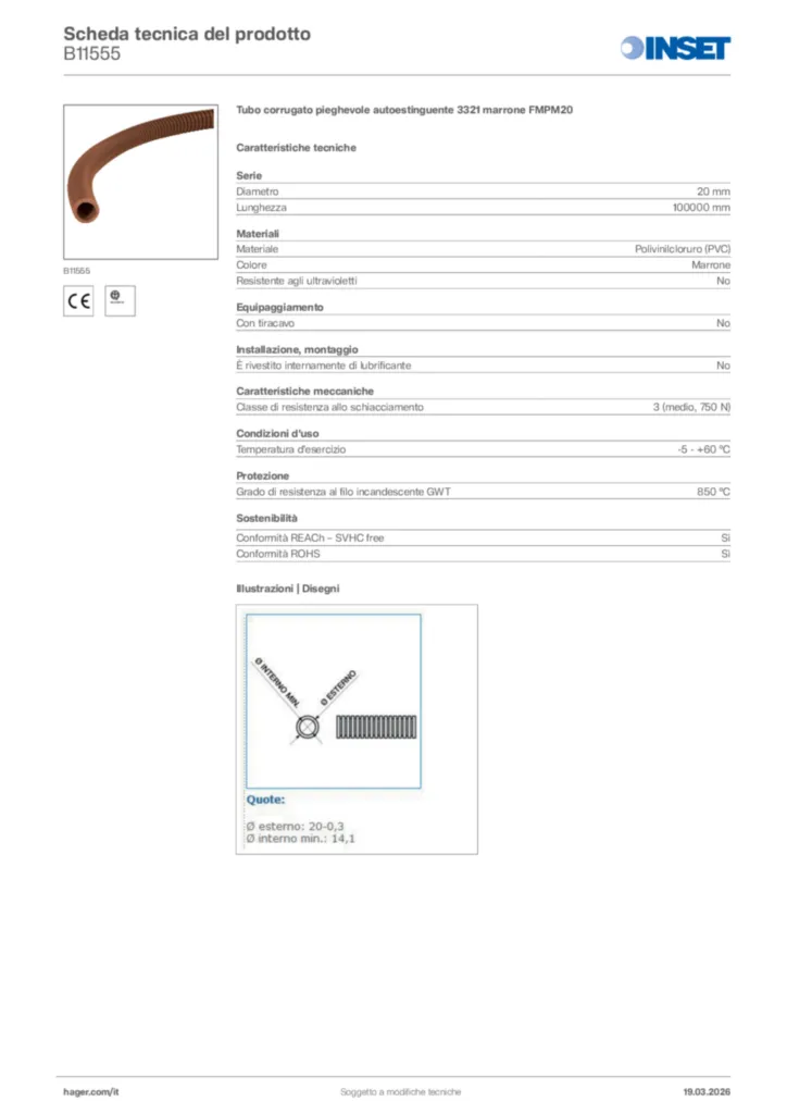 Immagine Inset Scheda tecnica del prodotto B11555 | Hager Italia