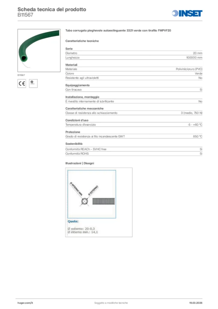 Immagine Inset Scheda tecnica del prodotto B11567 | Hager Italia