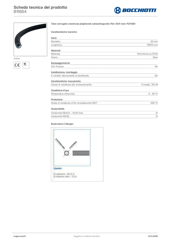 Immagine Bocchiotti Scheda tecnica del prodotto B11684 | Hager Italia
