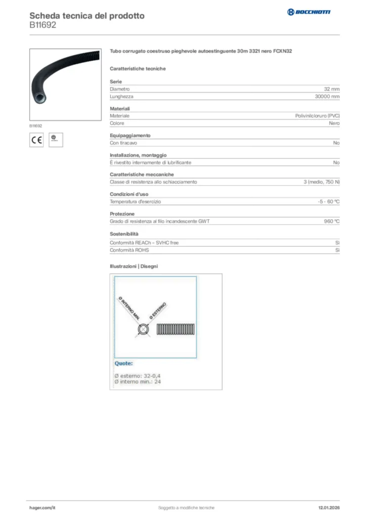 Immagine Bocchiotti Scheda tecnica del prodotto B11692 | Hager Italia