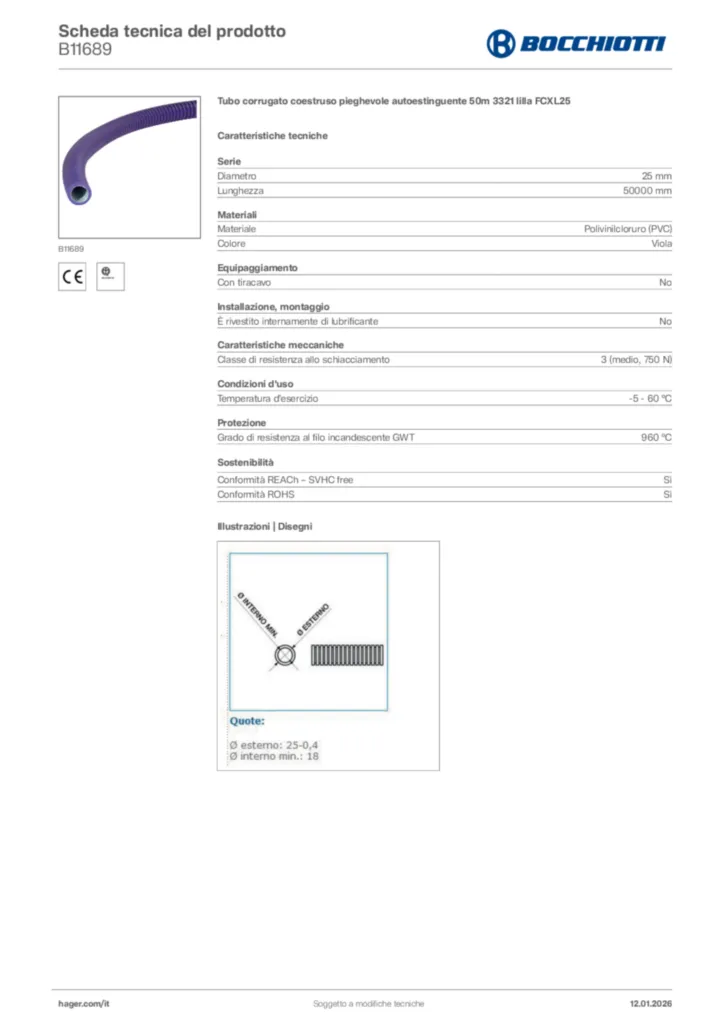 Immagine Bocchiotti Scheda tecnica del prodotto B11689 | Hager Italia