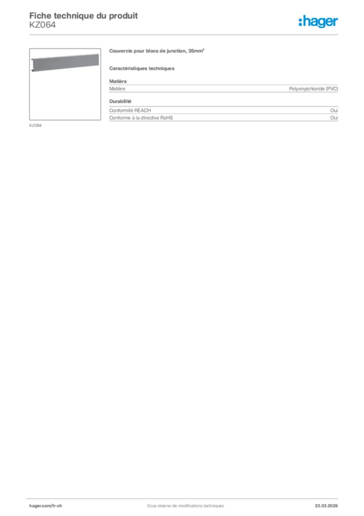 Image Hager Fiche technique du produit KZ064 | Hager Suisse