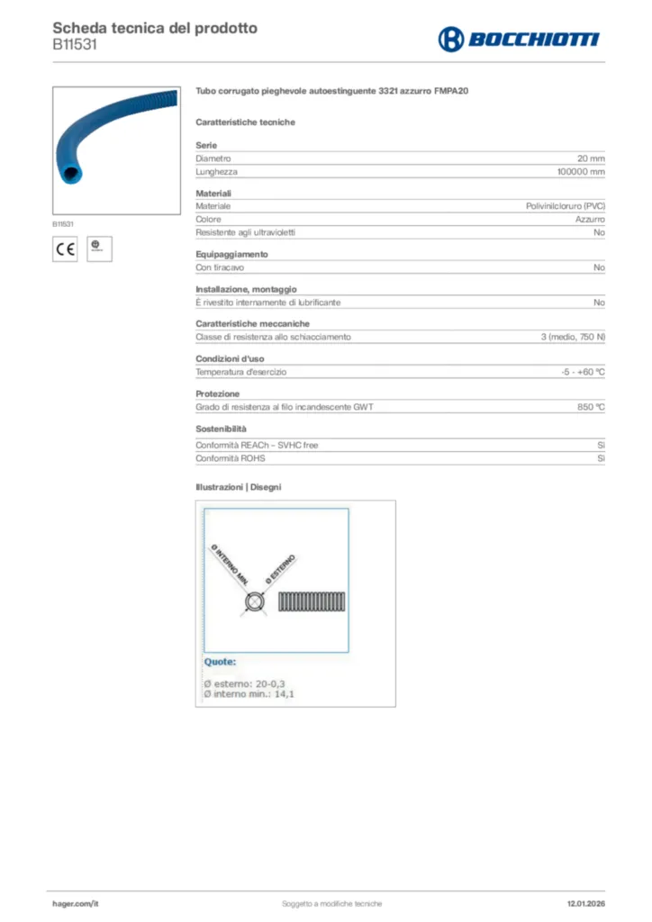 Immagine Bocchiotti Scheda tecnica del prodotto B11531 | Hager Italia