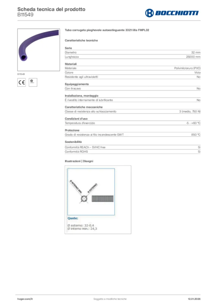 Immagine Bocchiotti Scheda tecnica del prodotto B11549 | Hager Italia