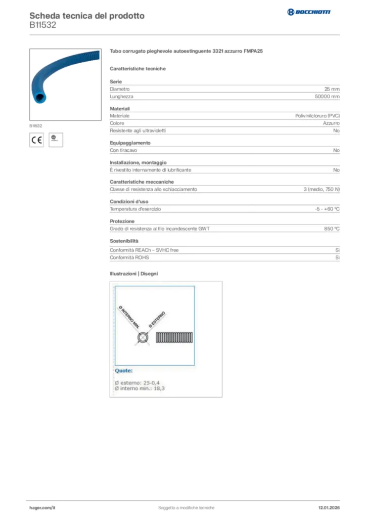 Immagine Bocchiotti Scheda tecnica del prodotto B11532 | Hager Italia