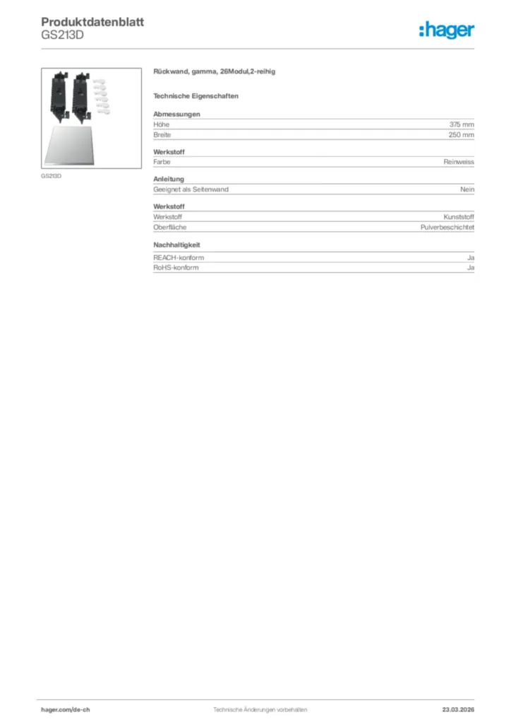 Bild Hager Produktdatenblatt GS213D | Hager Schweiz