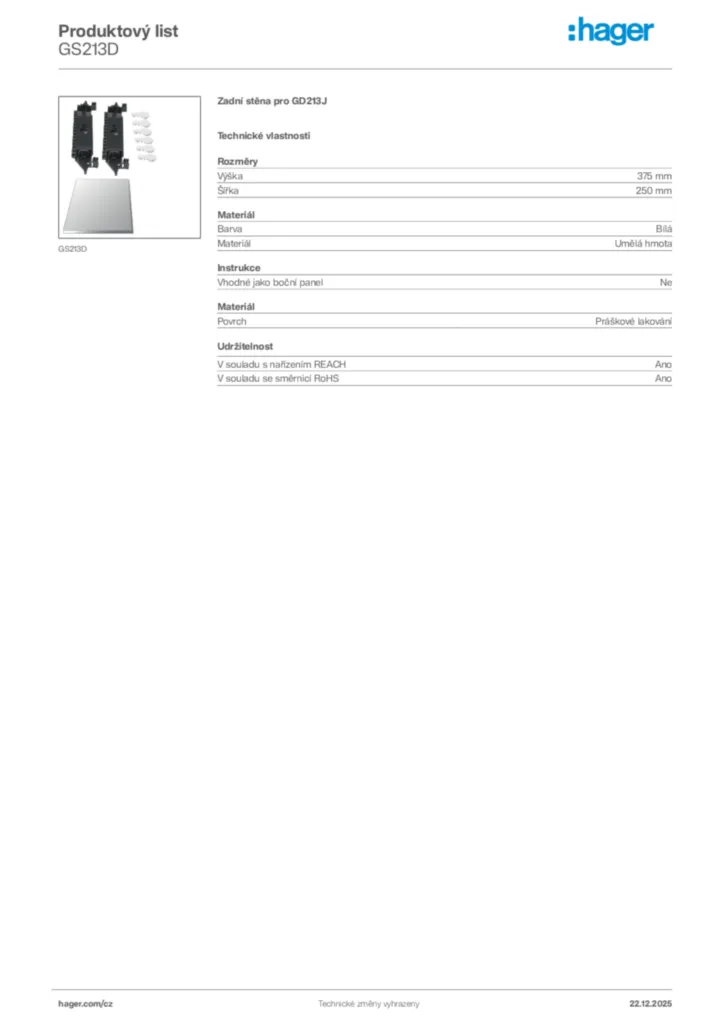 Obrázek Hager Produktový list GS213D | Hager