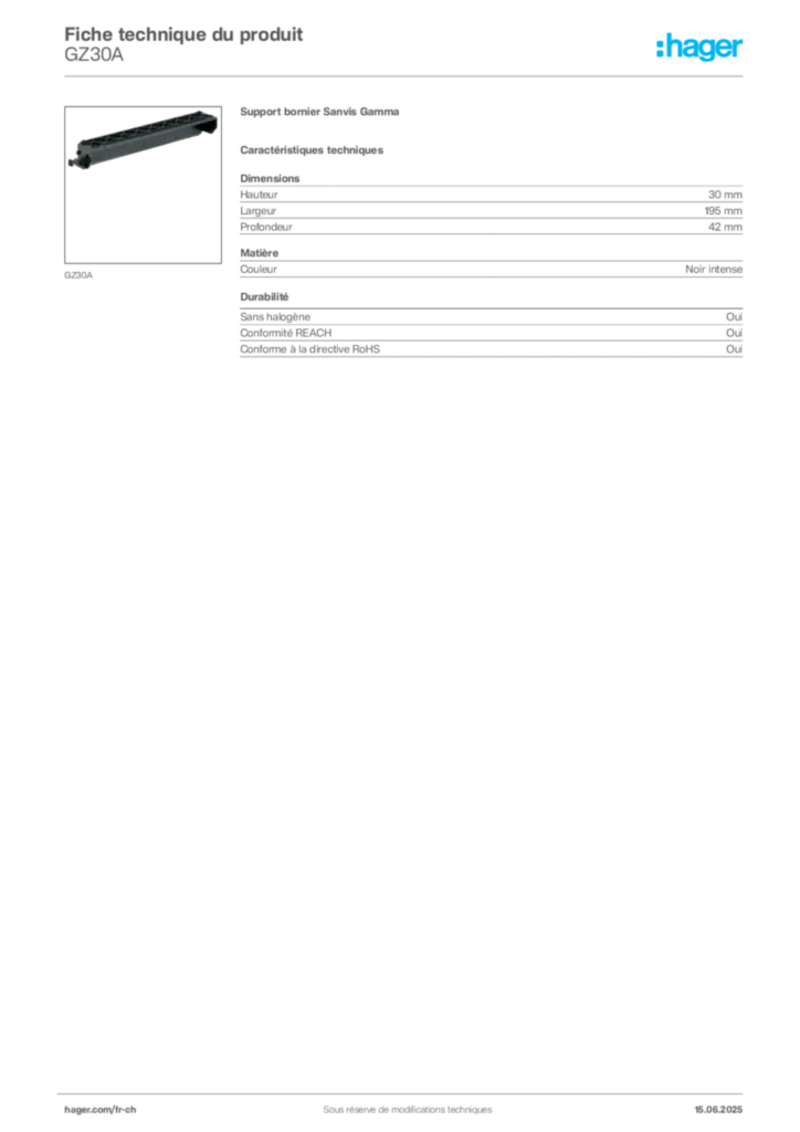 Image Hager Fiche technique du produit GZ30A | Hager Suisse