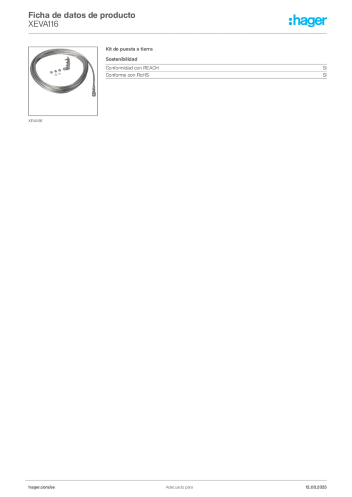 Imagen Hager Ficha de datos de producto XEVA116 | Hager España