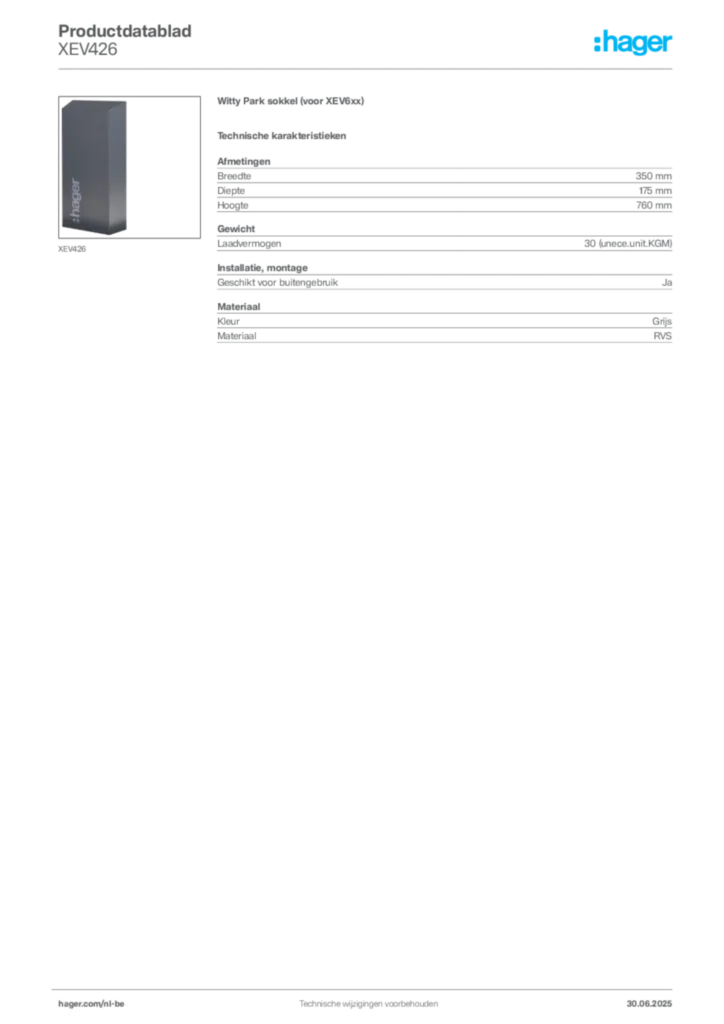 Afbeelding Hager Productdatablad XEV426 | Hager Belgium