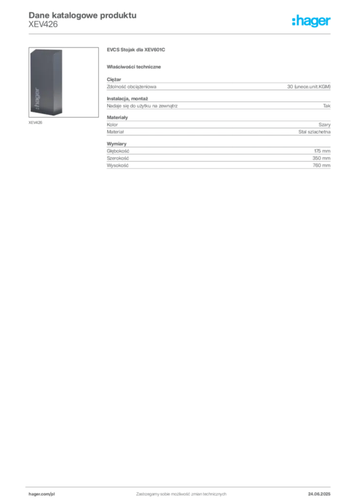 Zdjęcie Hager Dane katalogowe produktu XEV426 | Hager Polska