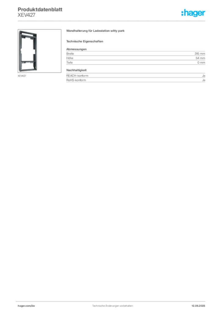 Bild Hager Produktdatenblatt XEV427 | Hager Deutschland