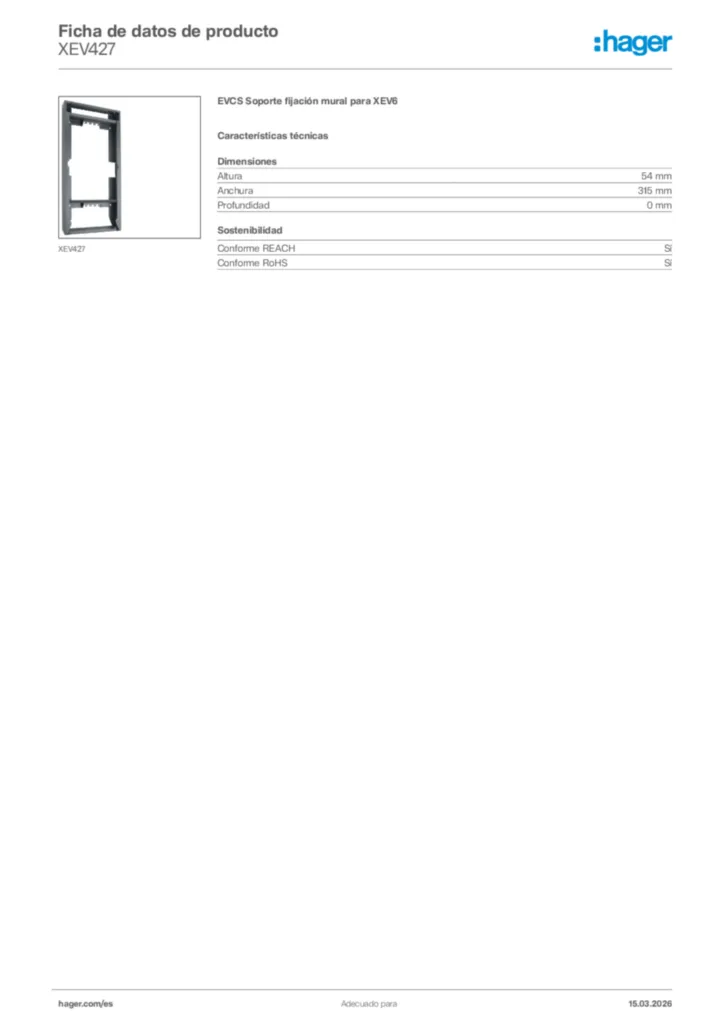 Imagen Hager Ficha de datos de producto XEV427 | Hager España