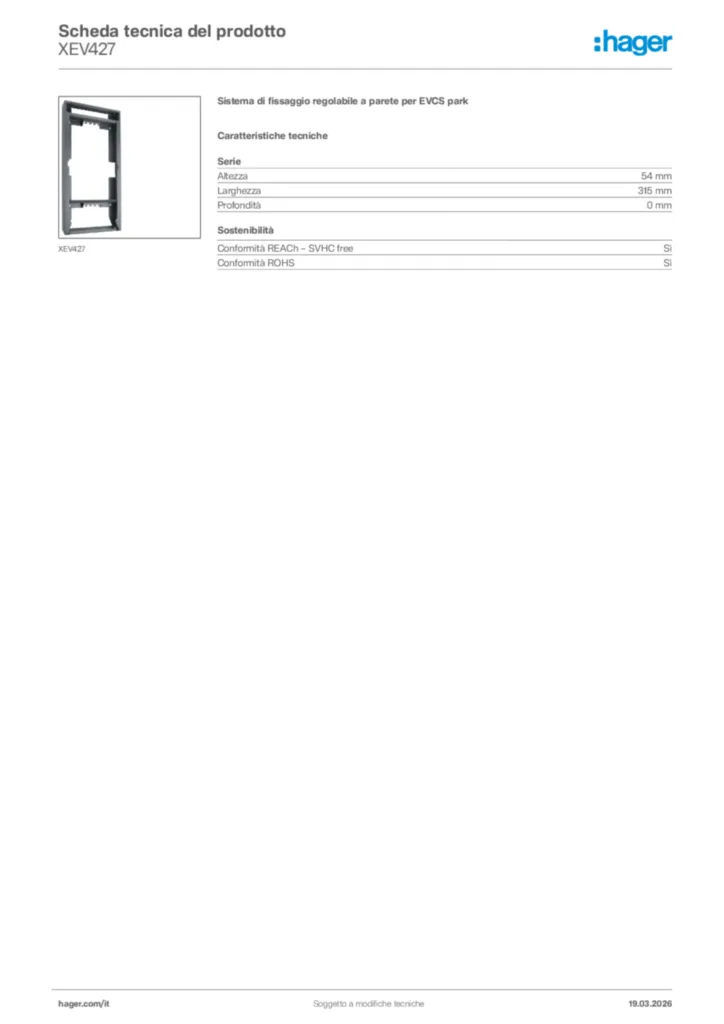 Immagine Hager Scheda tecnica del prodotto XEV427 | Hager Italia