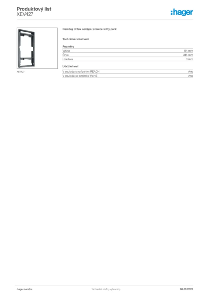 Obrázek Hager Product data sheet XEV427 | Hager